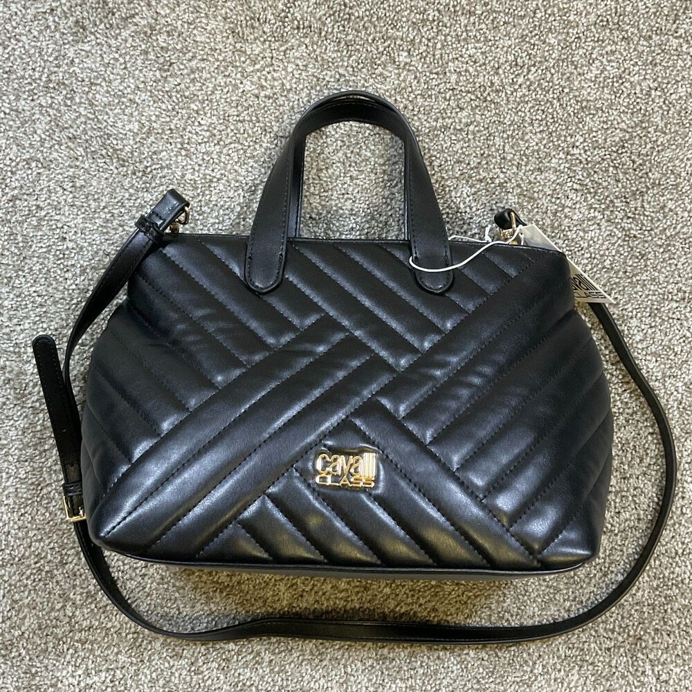 New Cavalli Class Rosangella Quilted Satchel‎ Crossbody Black NWT